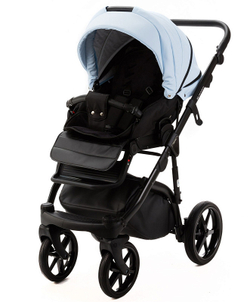 Детская коляска Adamex Nola Deluxe 2 в 1 N-SD112 (ГОЛУБАЯ КОЖА + ЧЕРН.КОЖА)