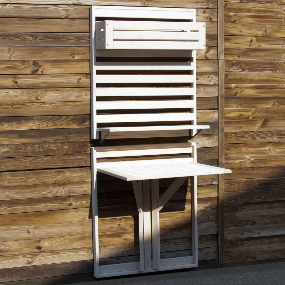 Стол садовый деревянный Эпларо откидной на стену 76х64 на балкон, для сада, массив сосны, белый