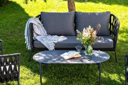 "Диего" лаунж-зона 4-местная плетеная из роупа (веревки), каркас алюминиевый темно-серый, роуп темно-серый