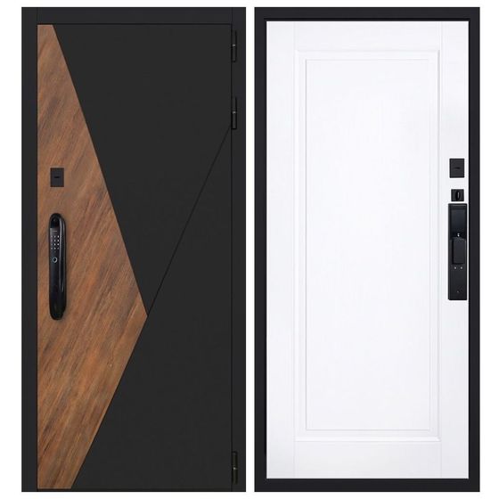 Купить Входная дверь Плата шагрень чёрная дуб старый ПВХ белый матовый с электронным замком