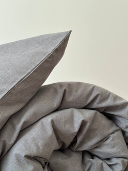 КПБ Евро с простыней на рез. 180х200 ВАРЕНЫЙ ХЛОПОК "Серый меланж"