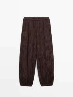 Massimo Dutti Брюки Саруэль с плиссировкой, коричневый