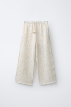 ZARA БРЮКИ WIDE LEG ИЗ АЖУРНОГО ТРИКОТАЖА, ЭКРЮ