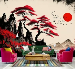 Фотообои Япония иллюстрация 300х270 см для оформления стен в гостиной