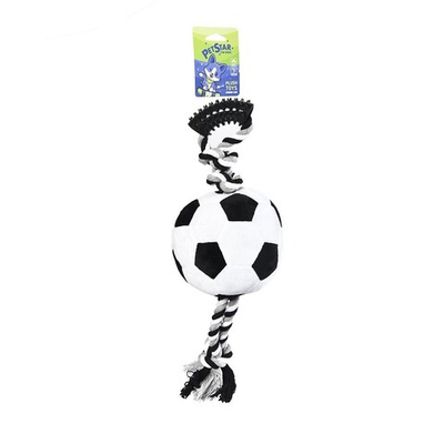 Игрушка "Мяч футбольный" 14х51 см с канатом и пищалкой - для собак (Pet Star)