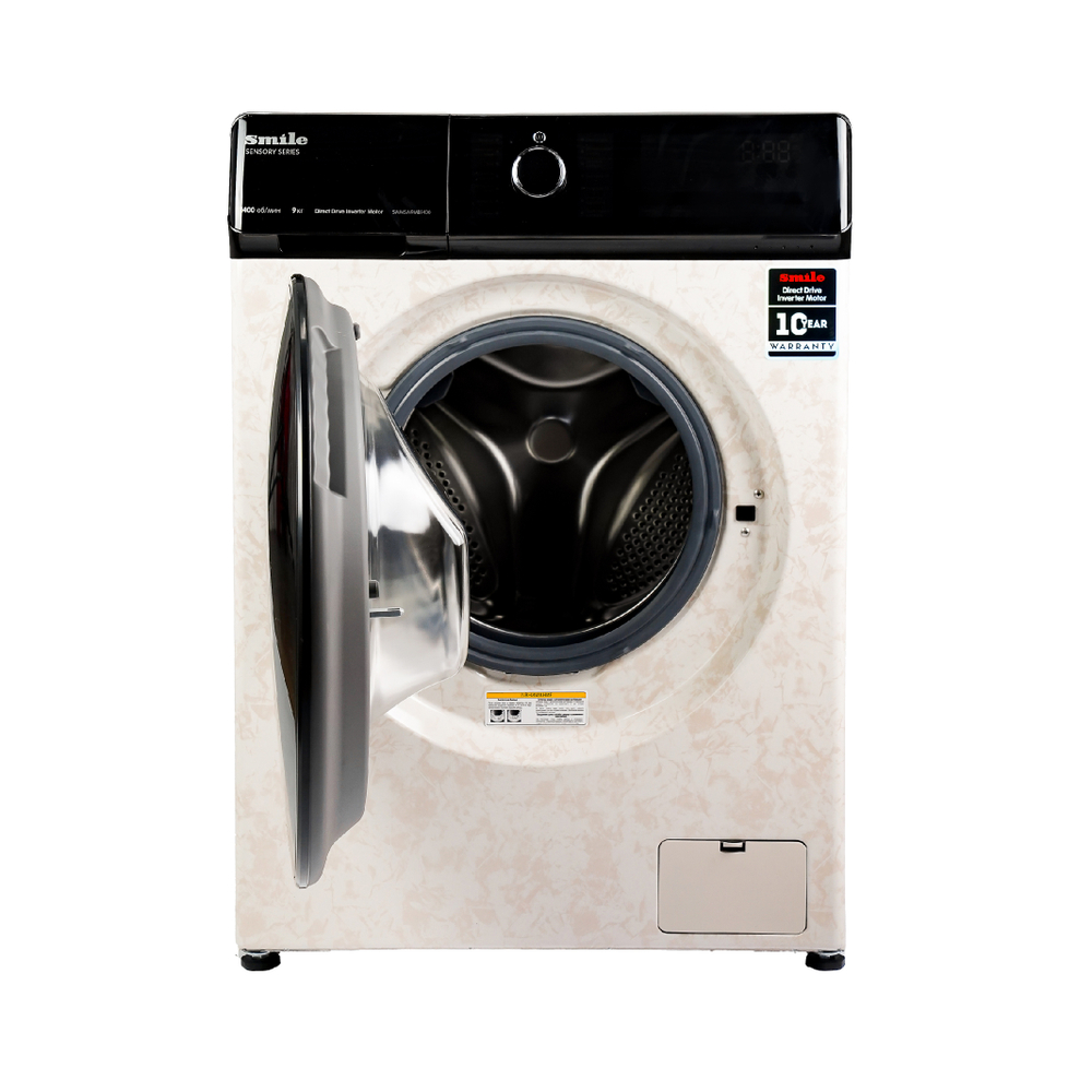 Стиральная машина SMILE SWMSW9MB1400 бежевый мрамор/черный (Загрузка белья 9кг, DD, пар, инвертор)