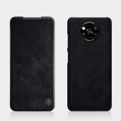 Кожаный чехол книжка от Nillkin для Xiaomi Poco X3 NFC и Poco X3 Pro, серия Qin Leather, черный цвет