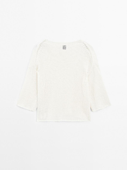 Massimo Dutti Свитер оверсайз с короткими рукавами - STUDIO, натуральный, кремовый