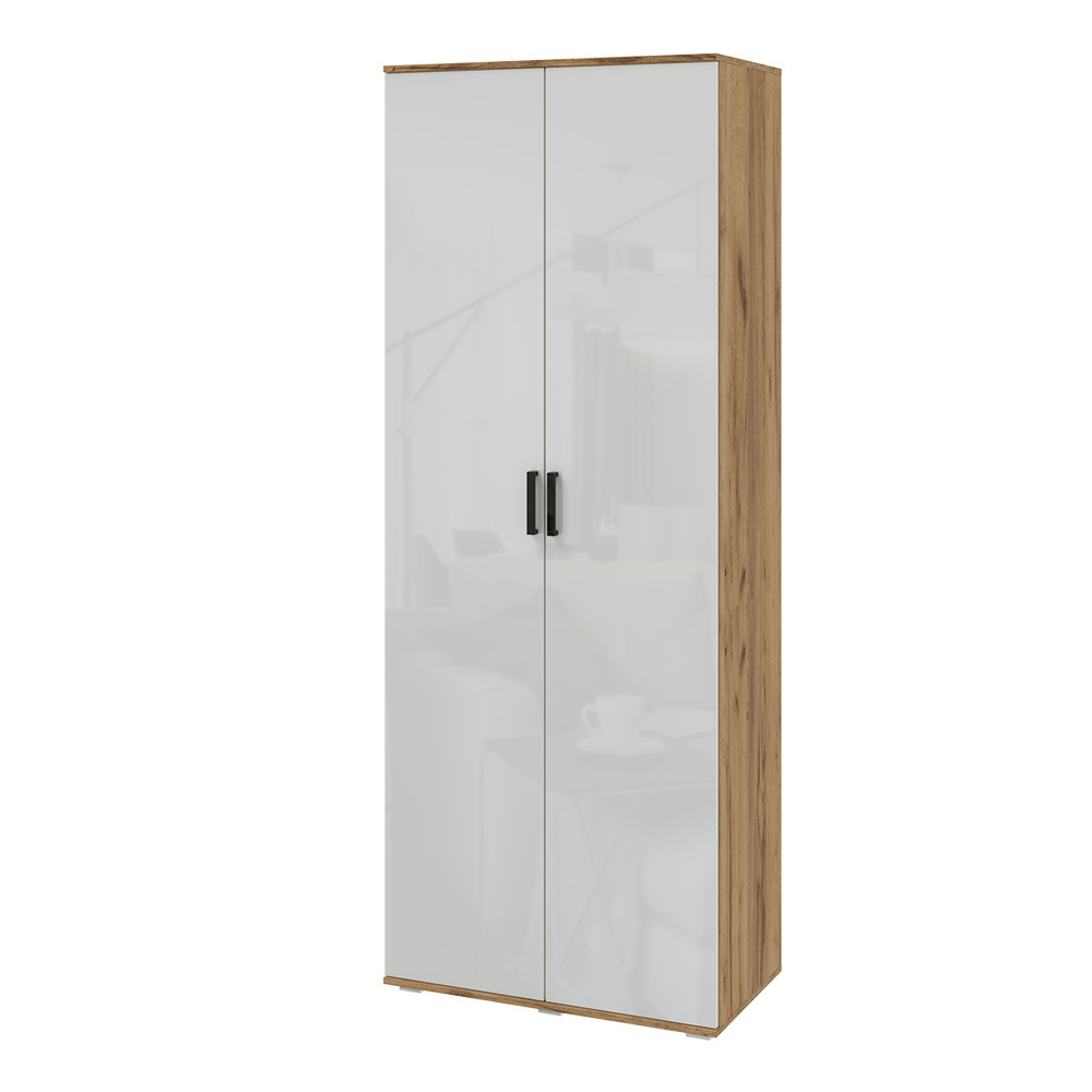 Шкаф двухстворчатый Виста, Белый глянец холодный, Дуб крафт