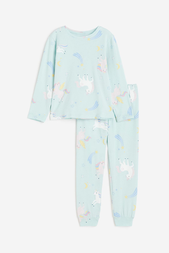 H&M Хлопковая пижама с принтом, светло-бирюзовый