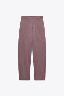 ZARA НЕЙЛОНОВЫЕ БРЮКИ С ПУГОВИЦАМИ СНИЗУ, ТЕМНО-РОЗОВЫЙ