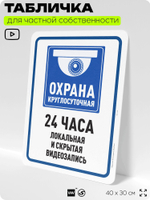 Табличка для частной территории "Круглосуточная охрана 24 часа", на дом, для участка, организаций и частных территорий, предупреждающая, 40х30 см, Silver Plane x Айдентика Технолоджи