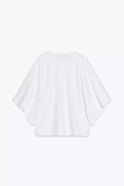 ZARA ФУТБОЛКА ИЗ ТКАНИ С ЭФФЕКТОМ ПОТЕРТОСТИ С ШИРОКИМИ РУКАВАМИ, БЕЛЫЙ