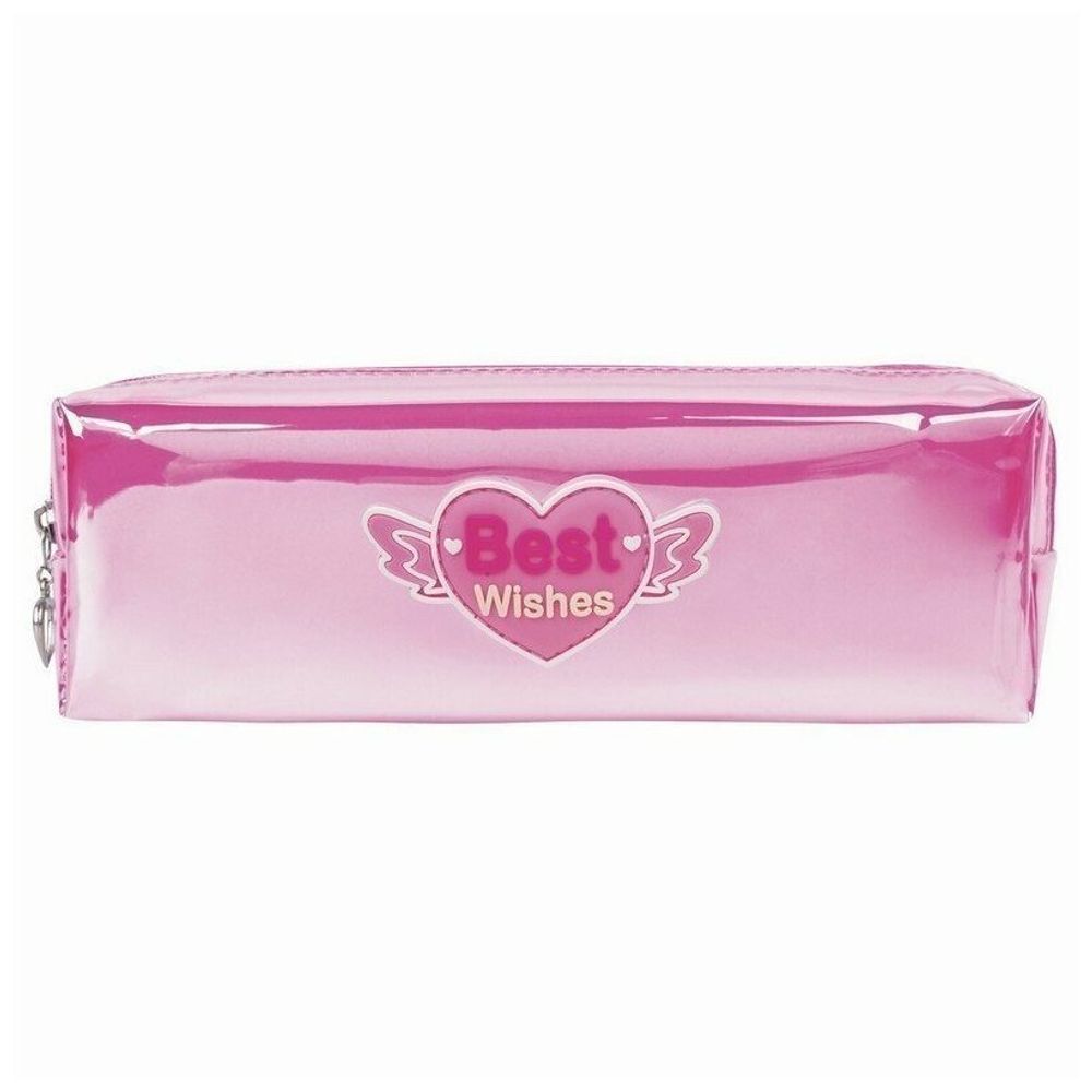 Пенал-косметичка ЮНЛАНДИЯ, мягкий, полупрозрачный "Glossy", розовый, 20х5х6 см, 228984