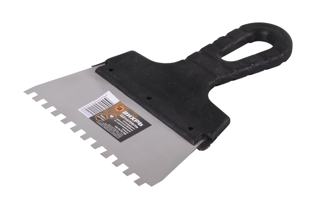 Шпатель ВИХРЬ 6х6 мм, зубчатый, нержавейка, пластик, 150мм