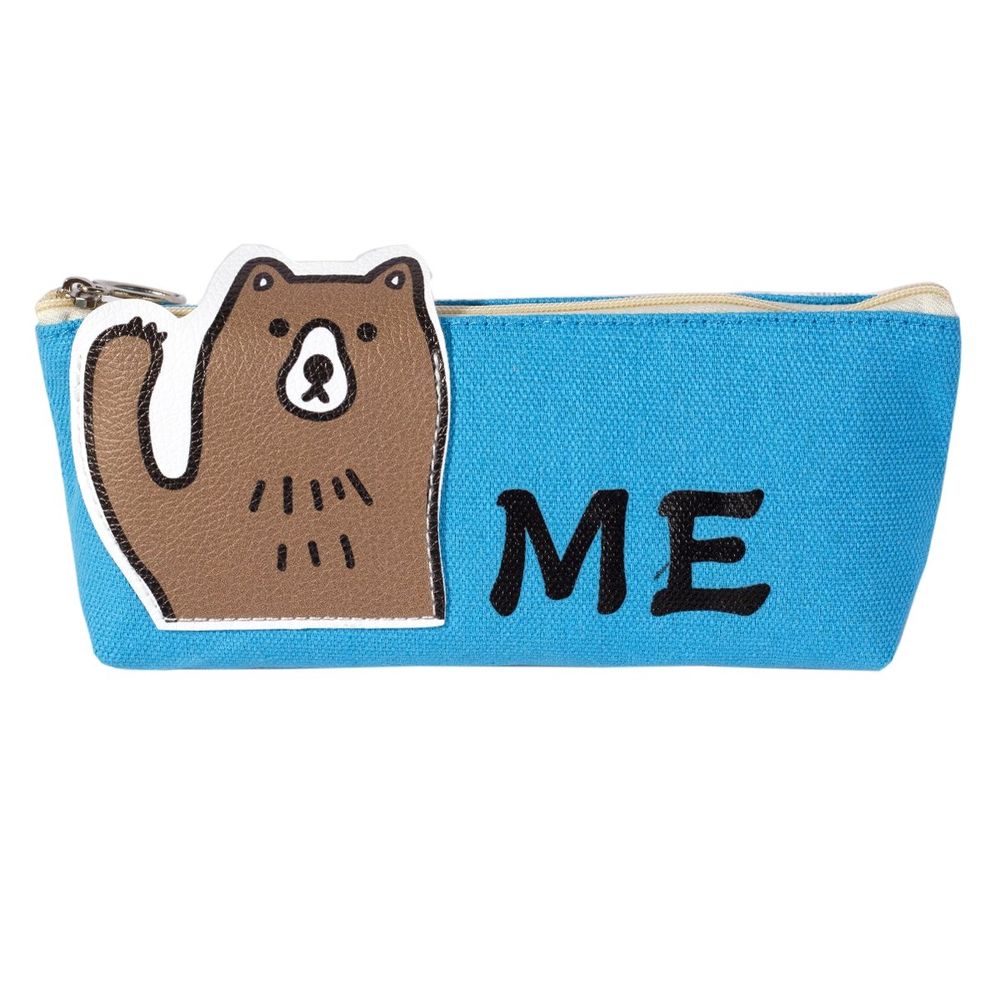 Пенал - косметичка Alingar, ткань, молния, 80 х 190 мм, "ME" , голубой (мишка машет лапкой, надпись "ME")