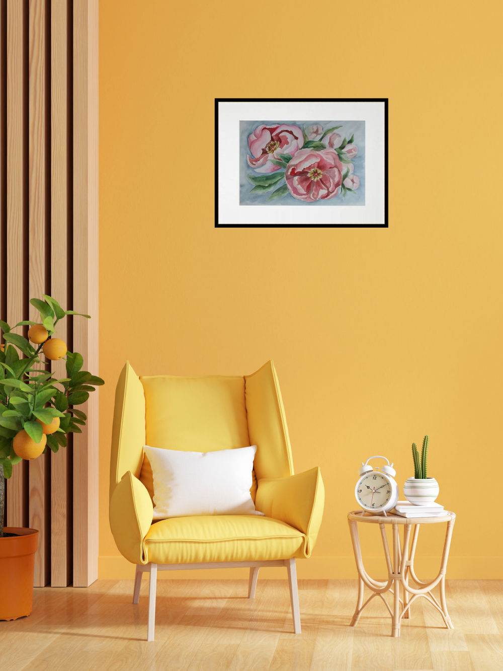 Картина авторская акварельная в паспарту 40х50 см на стену для интерьера "Пионы"