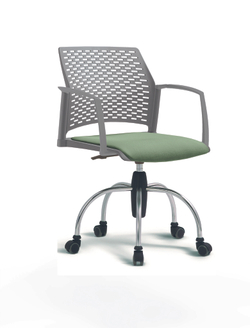 Кресло Rewind каркас хромированный, пластик серый, база паук хромированная, с закрытыми подлокотниками, сиденье бледно-зеленое