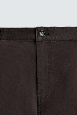 ZARA БРЮКИ КАРГО ИЗ ТВИЛА, ШОКОЛАДНЫЙ