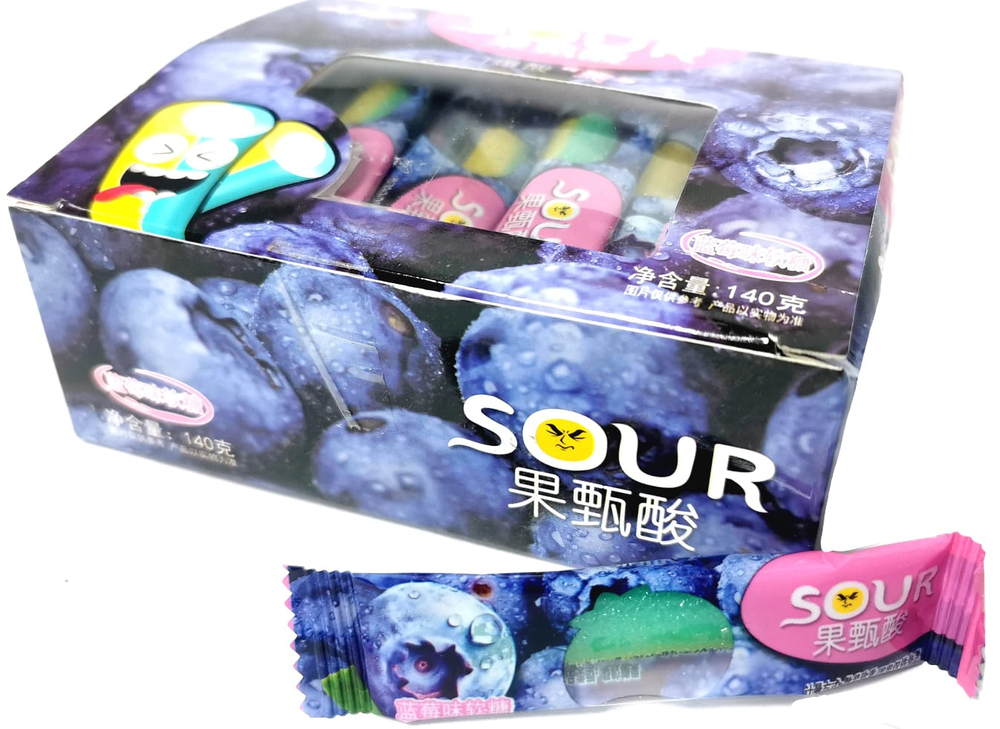 Кислый мармелад Sour стик черника, лимон, клубника, яблоко, апельсин 40шт 140г