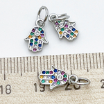 Подвеска Хамса, цвет серебро, фианиты, размер 12*8 мм, цена за 1 шт