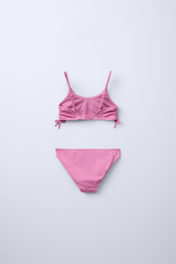 ZARA КОМПЛЕКТ БИКИНИ СО СТРАЗАМИ И БАНТАМИ, РОЗОВЫЙ