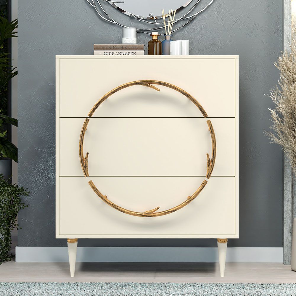 Комод Арт Колор matte Классик Голд с 3 ящиками Кремовый белый матовый