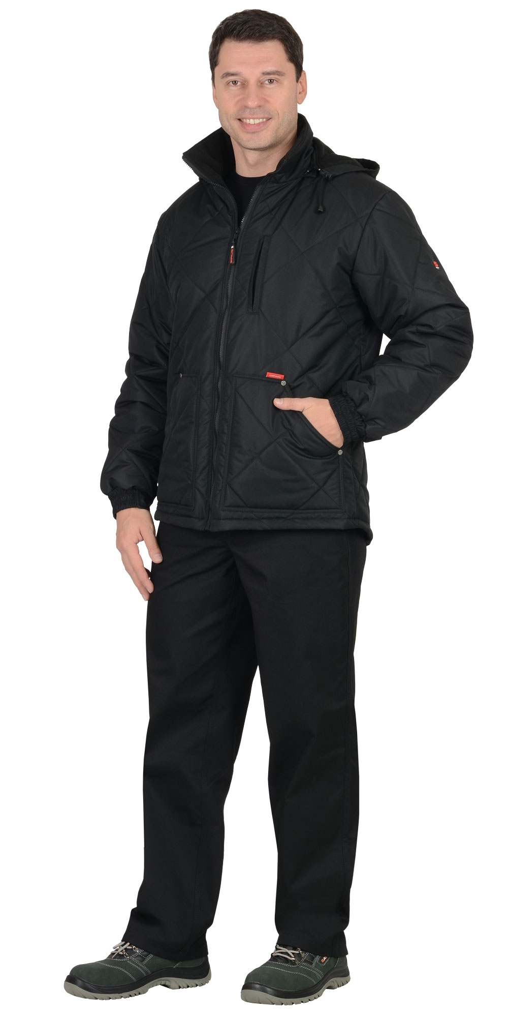 Куртка "ПРАГА-Люкс" удлиненная с капюшоном, черный (ЧЗ) тк.Дюспо