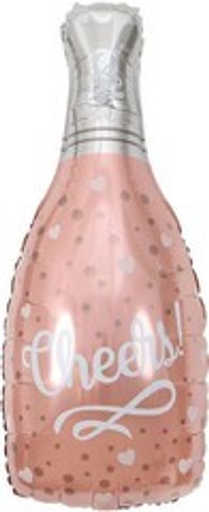 К Фигура Бутылка Шампанское Конфетти сердец Розовое Золото 35&#39;&#39;/89 см