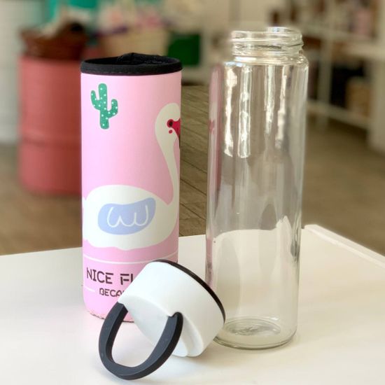 Бутылка с ручкой в чехле "Фламинго" 500 мл. МИКС