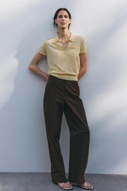 ZARA БРЮКИ ЧИНОС ПРЯМОГО КРОЯ — ZW COLLECTION, ТЕМНО-КОРИЧНЕВЫЙ
