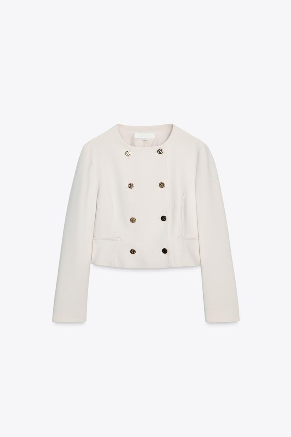 ZARA КОРОТКИЙ ДВУБОРТНЫЙ БЛЕЙЗЕР, ЭКРЮ