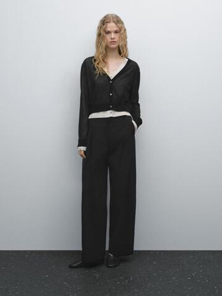 Massimo Dutti Кардиган из смесового хлопка, черный