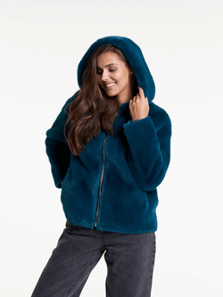 Дубленка короткая зимняя, синяя, Северина