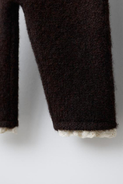 ZARA ТРИКОТАЖНЫЕ ЛЕГИНСЫ С КРУЖЕВОМ, КОРИЧНЕВЫЙ