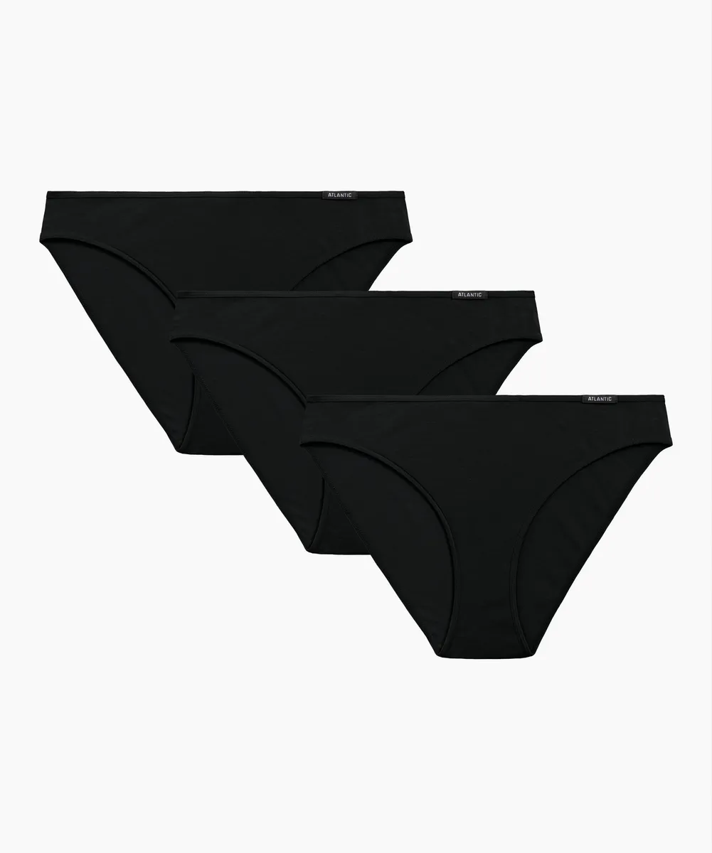 Женские трусы слипы спорт Atlantic, набор 3 шт., хлопок, чёрные, Basic 3BLP-580
