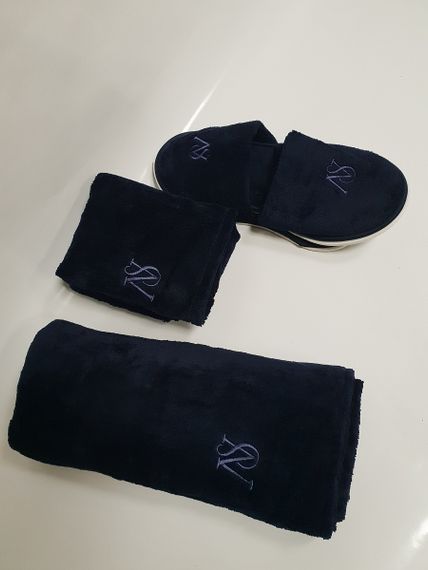 Халат мужской с полотенцами  2960 синий Nusa