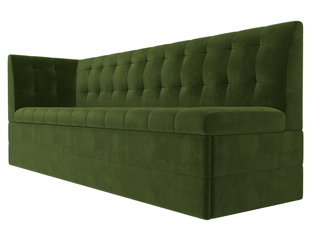 Диван кухонный прямой Бриз с углом слева, Зеленый, Микровельвет, 100379L