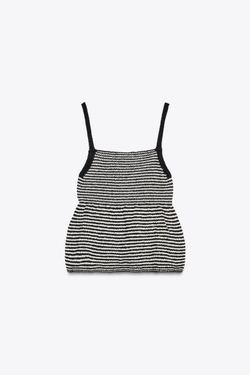 ZARA ТРИКОТАЖНЫЙ ТОП В ПОЛОСКУ С БАСКОЙ, ПОЛОСКИ