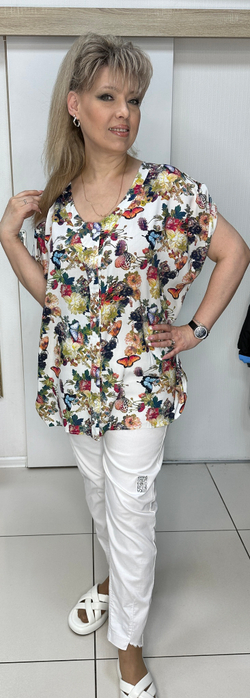 Летний цветной блузон-туника на большие размеры