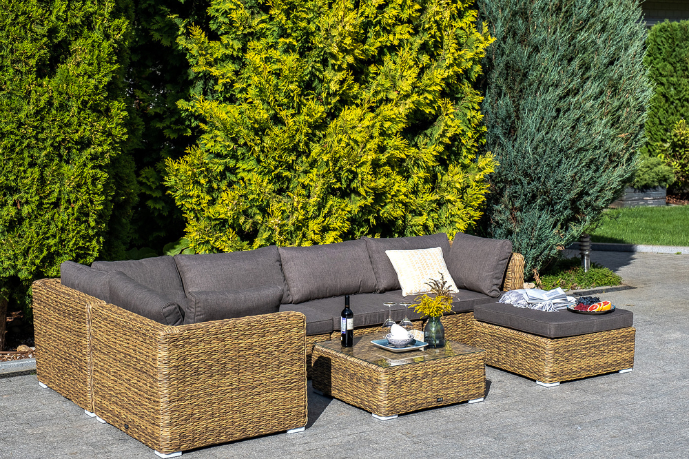 "Лунго" трансформирующийся диван из искусственного ротанга (гиацинт), цвет соломенный