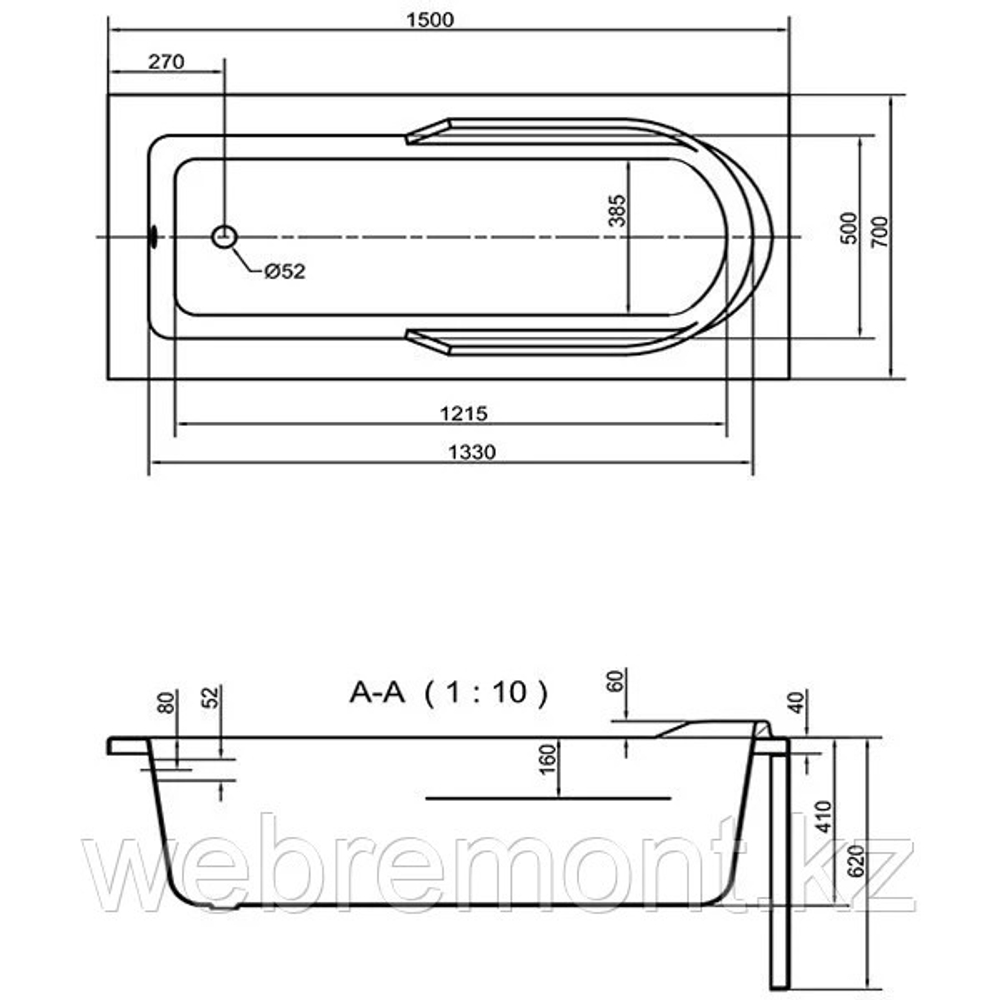 Ванна прямоугольная SANTANA 150x70 ультра белый