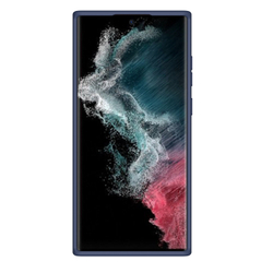 Чехол покрытый шелковистым силиконом синего цвета (Midnight Blue) от Nillkin для Samsung Galaxy S22 Ultra, серия CamShield Silky Silicone