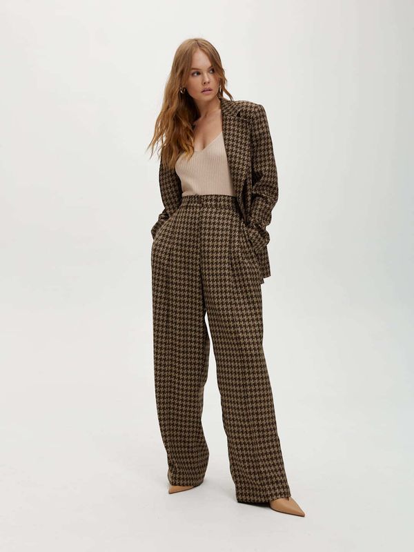 Брюки прямые широкие, гусиная лапка, коричневый