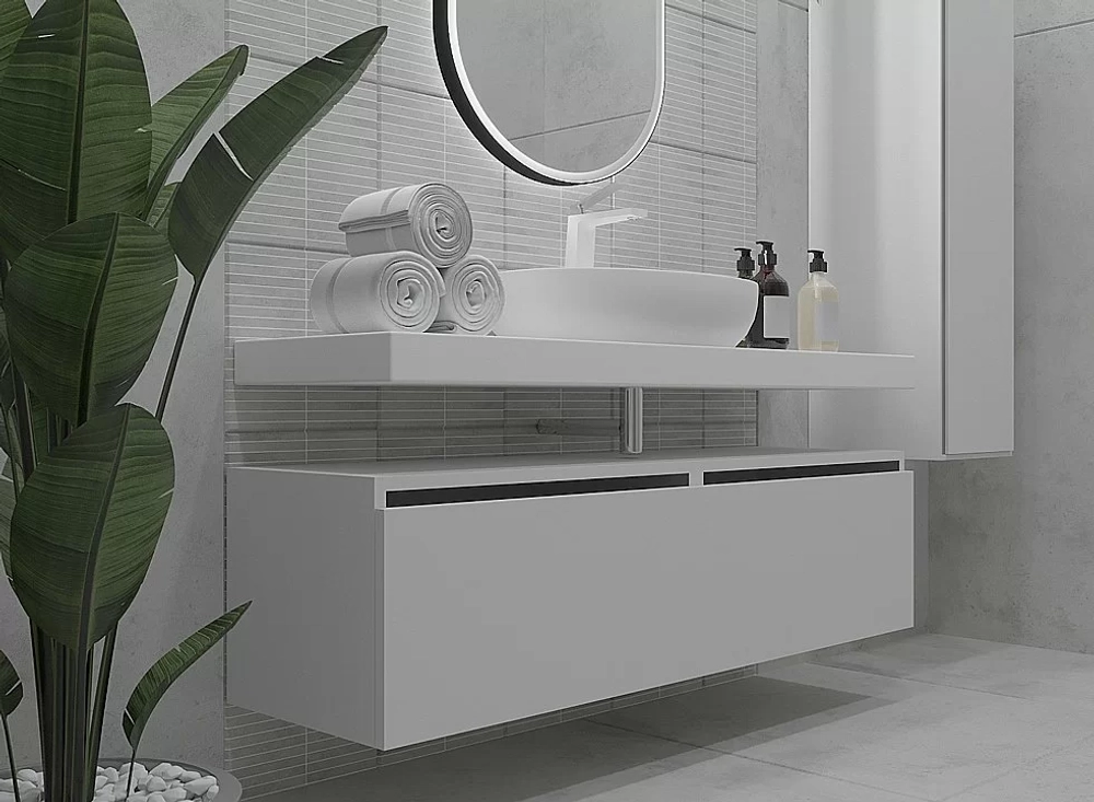 Тумба с раковиной и столешницей Armadi Art Flat 80 белый глянец