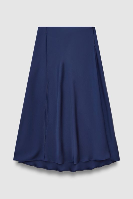 Юбка миди из атласа с разрезом, синий