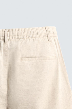 ZARA ШОРТЫ RELAXED FIT ИЗ ХЛОПКА И ЛЬНА, СВЕТЛО-БЕЖЕВЫЙ