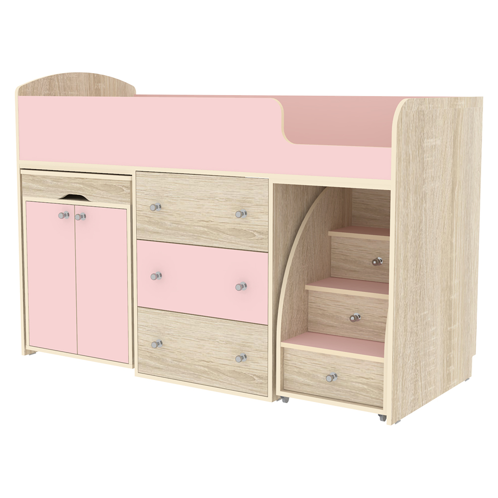 Кровать-чердак КарИВи Малыш Дуб Сонома Розовый
