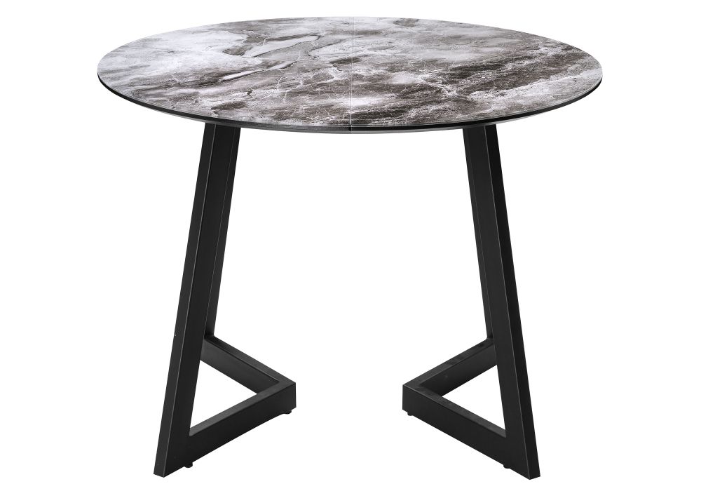 Стеклянный стол Алингсос 100(140)х100х76 черная шагрень / мрамор серый