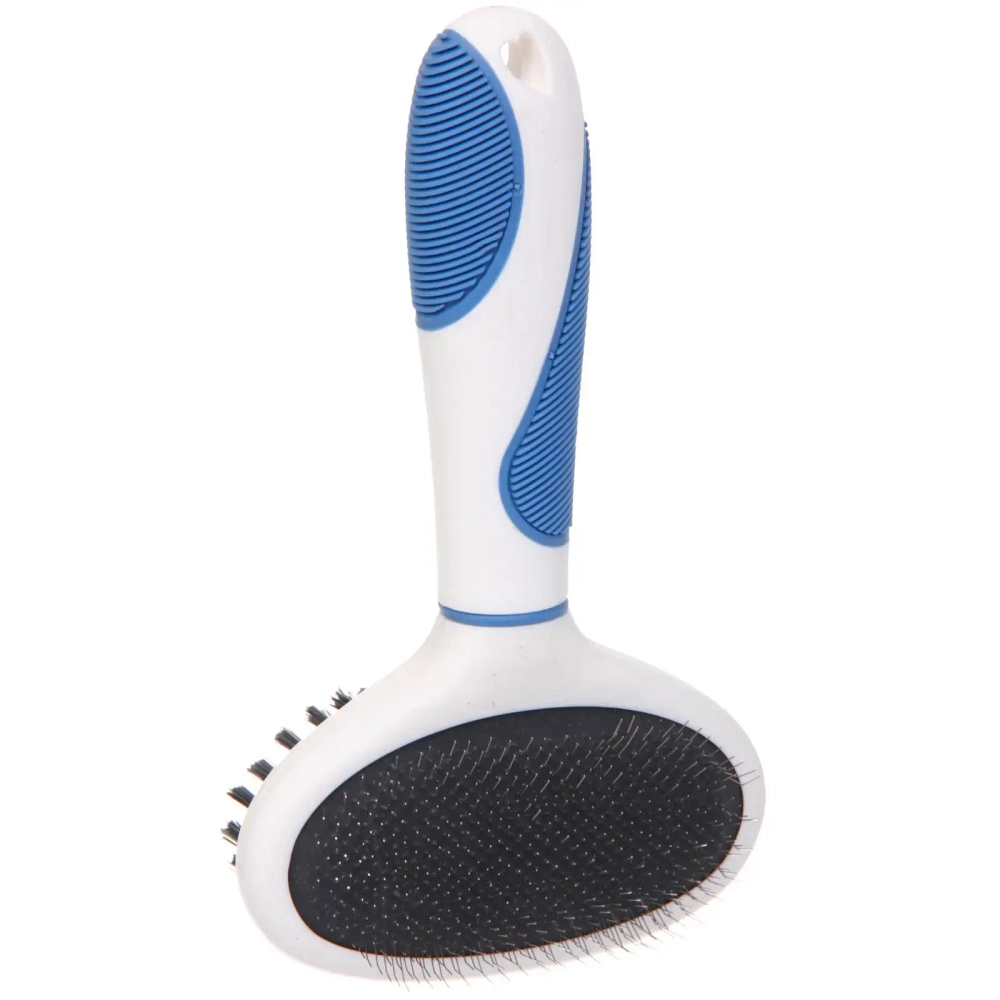 Расческа - пуходёрка двухсторонняя для животных «ЛАПУСИКИ», коллекция БРО, прорезиненная ручка, цвет белый/голубой, 11.5*20.5см (блистер)